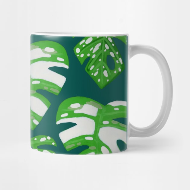 Variegated Monstera Pattern in Gouache-Teal by paintedpansy